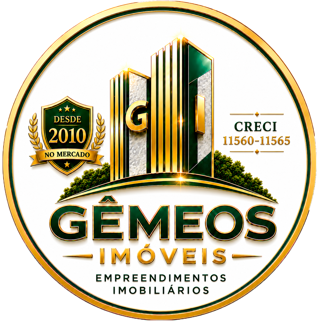 Selo Gêmeos Imóveis — 16 anos no mercado, CRECI 11560-11565